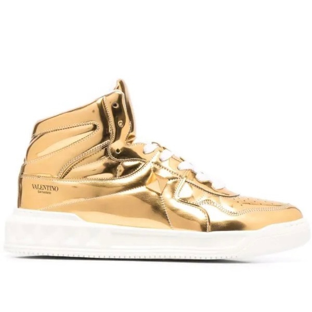 New Size 43 Valentino Garavani Gold Metallic-effect Lace-up Sneakers